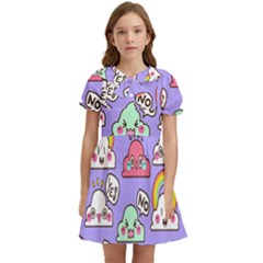 Cloud-seamless-pattern -- Kids  Bow Tie Puff Sleeve Dress