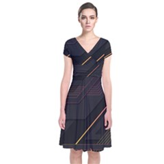 Gradient-geometric-shapes-dark-background Short Sleeve Front Wrap Dress by pakminggu