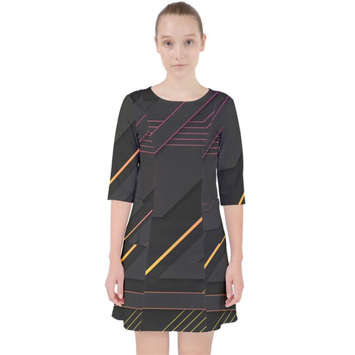 Gradient-geometric-shapes-dark-background Quarter Sleeve Pocket Dress