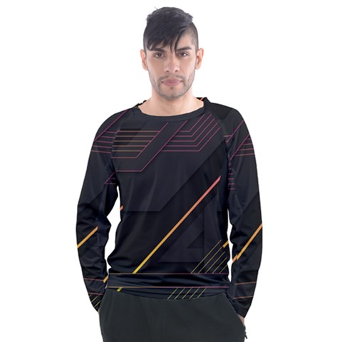 Gradient-geometric-shapes-dark-background Men s Long Sleeve Raglan Tee by pakminggu