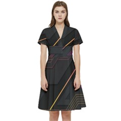 Gradient-geometric-shapes-dark-background Short Sleeve Waist Detail Dress by pakminggu