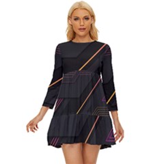 Gradient-geometric-shapes-dark-background Long Sleeve Babydoll Dress by pakminggu