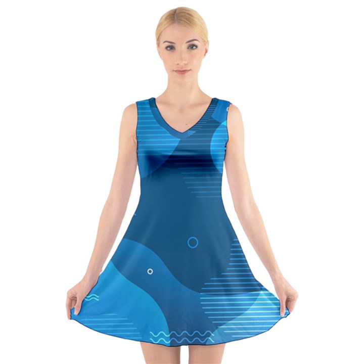 Abstract-classic-blue-background V-Neck Sleeveless Dress