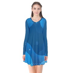 Abstract-classic-blue-background Long Sleeve V-neck Flare Dress by pakminggu