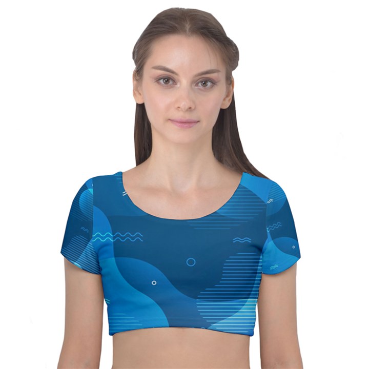 Abstract-classic-blue-background Velvet Short Sleeve Crop Top 