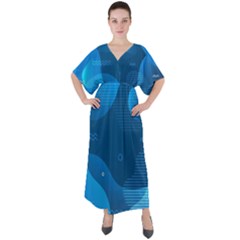 Abstract-classic-blue-background V-neck Boho Style Maxi Dress by pakminggu