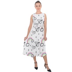 Cute-art-print-pattern Midi Tie-back Chiffon Dress by pakminggu