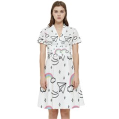 Cute-art-print-pattern Short Sleeve Waist Detail Dress by pakminggu