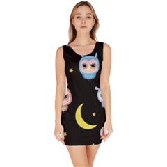 Cute-owl-doodles-with-moon-star-seamless-pattern Bodycon Dress