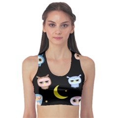 Cute-owl-doodles-with-moon-star-seamless-pattern Fitness Sports Bra by pakminggu