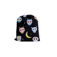 Cute-owl-doodles-with-moon-star-seamless-pattern Drawstring Pouch (small) by pakminggu