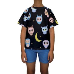 Cute-owl-doodles-with-moon-star-seamless-pattern Kids  Short Sleeve Swimwear by pakminggu