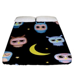 Cute-owl-doodles-with-moon-star-seamless-pattern Fitted Sheet (california King Size) by pakminggu