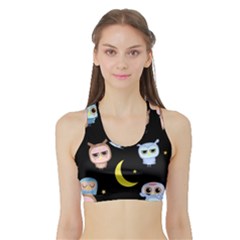 Cute-owl-doodles-with-moon-star-seamless-pattern Sports Bra With Border by pakminggu