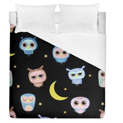 Cute-owl-doodles-with-moon-star-seamless-pattern Duvet Cover (queen Size) by pakminggu