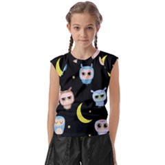 Cute-owl-doodles-with-moon-star-seamless-pattern Kids  Raglan Cap Sleeve Tee by pakminggu