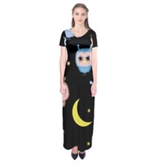 Cute-owl-doodles-with-moon-star-seamless-pattern Short Sleeve Maxi Dress by pakminggu