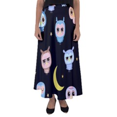 Cute-owl-doodles-with-moon-star-seamless-pattern Flared Maxi Skirt by pakminggu