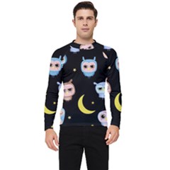 Cute-owl-doodles-with-moon-star-seamless-pattern Men s Long Sleeve Rash Guard by pakminggu