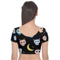 Cute-owl-doodles-with-moon-star-seamless-pattern Velvet Short Sleeve Crop Top  View2