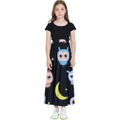 Cute-owl-doodles-with-moon-star-seamless-pattern Kids  Flared Maxi Skirt by pakminggu