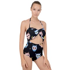 Cute-owl-doodles-with-moon-star-seamless-pattern Scallop Top Cut Out Swimsuit by pakminggu