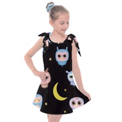 Cute-owl-doodles-with-moon-star-seamless-pattern Kids  Tie Up Tunic Dress by pakminggu