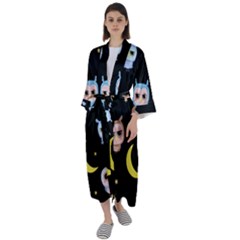 Cute-owl-doodles-with-moon-star-seamless-pattern Maxi Satin Kimono by pakminggu