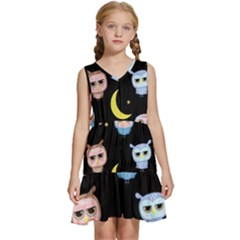 Cute-owl-doodles-with-moon-star-seamless-pattern Kids  Sleeveless Tiered Mini Dress by pakminggu