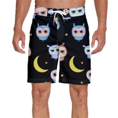 Cute-owl-doodles-with-moon-star-seamless-pattern Men s Beach Shorts by pakminggu