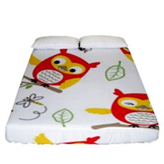 Seamless-pattern-vector-owl-cartoon-with-bugs Fitted Sheet (queen Size) by pakminggu