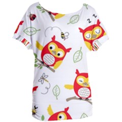 Seamless-pattern-vector-owl-cartoon-with-bugs Women s Oversized Tee by pakminggu