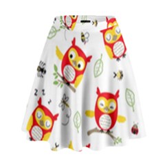 Seamless-pattern-vector-owl-cartoon-with-bugs High Waist Skirt by pakminggu