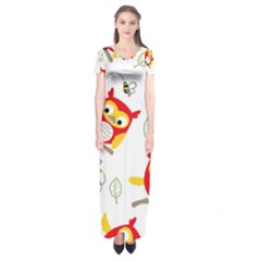 Seamless-pattern-vector-owl-cartoon-with-bugs Short Sleeve Maxi Dress by pakminggu