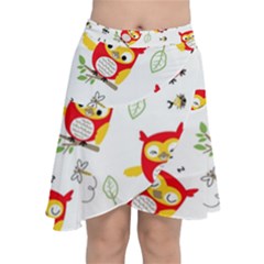 Seamless-pattern-vector-owl-cartoon-with-bugs Chiffon Wrap Front Skirt by pakminggu