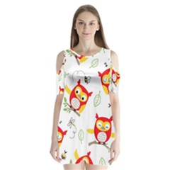 Seamless-pattern-vector-owl-cartoon-with-bugs Shoulder Cutout Velvet One Piece by pakminggu