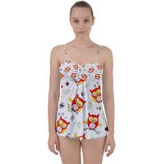 Seamless-pattern-vector-owl-cartoon-with-bugs Babydoll Tankini Top by pakminggu