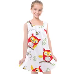 Seamless-pattern-vector-owl-cartoon-with-bugs Kids  Cross Back Dress by pakminggu