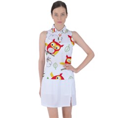 Seamless-pattern-vector-owl-cartoon-with-bugs Women s Sleeveless Polo Tee by pakminggu