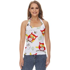 Seamless-pattern-vector-owl-cartoon-with-bugs Basic Halter Top by pakminggu