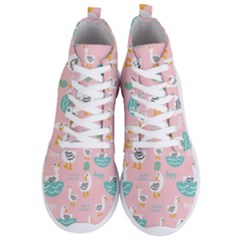 Cute Happy Duck Gift Card Design Seamless Pattern Template Men s Lightweight High Top Sneakers by pakminggu