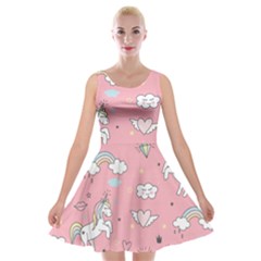 Cute-unicorn-seamless-pattern Velvet Skater Dress by pakminggu