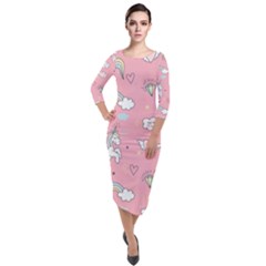 Cute-unicorn-seamless-pattern Quarter Sleeve Midi Velour Bodycon Dress by pakminggu