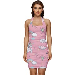 Cute-unicorn-seamless-pattern Sleeveless Wide Square Neckline Ruched Bodycon Dress by pakminggu