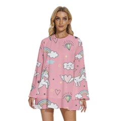 Cute-unicorn-seamless-pattern Round Neck Long Sleeve Bohemian Style Chiffon Mini Dress by pakminggu