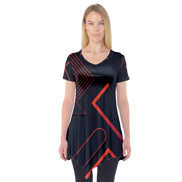 Gradient-geometric-shapes-dark-background-design Short Sleeve Tunic 