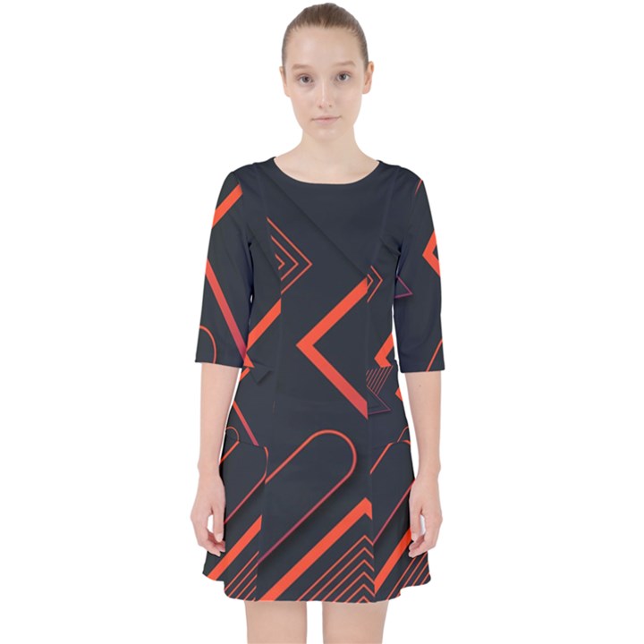 Gradient-geometric-shapes-dark-background-design Quarter Sleeve Pocket Dress