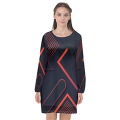 Gradient-geometric-shapes-dark-background-design Long Sleeve Chiffon Shift Dress  by pakminggu