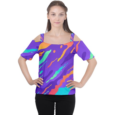 Multicolored-abstract-background Cutout Shoulder Tee by pakminggu