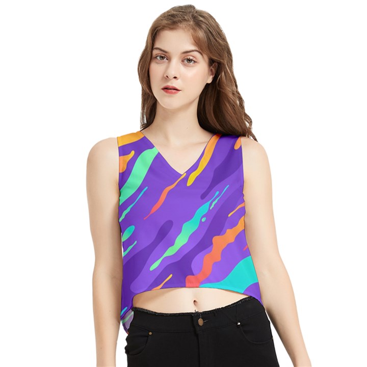 Multicolored-abstract-background V-Neck Cropped Tank Top